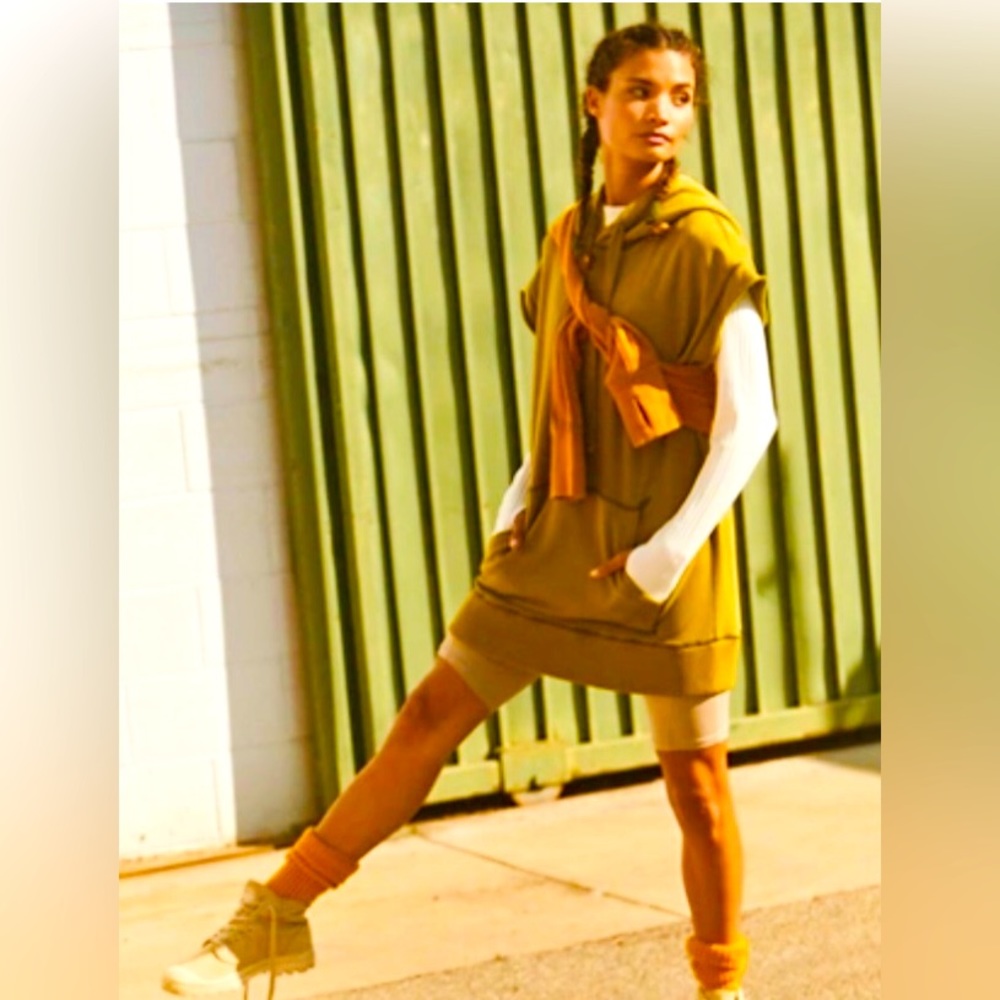 FP Movement by Free People Olive Green Hooded Sleeveless Sweatshirt